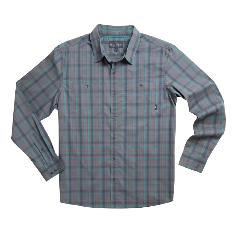 men's colorful shirts -Men's Double Trouble Long Sleeve Shirt In Charcoal Alpine Plaid