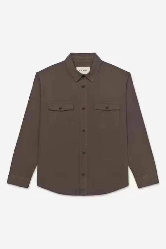 men's fitted casual shirts -Men's Fashion Denim Shirt In Dark Olive