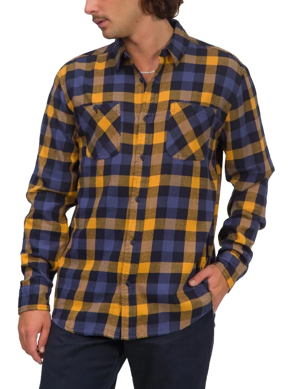 men's pocket shirts -Mens Flannel Plaid Button-Down Shirt