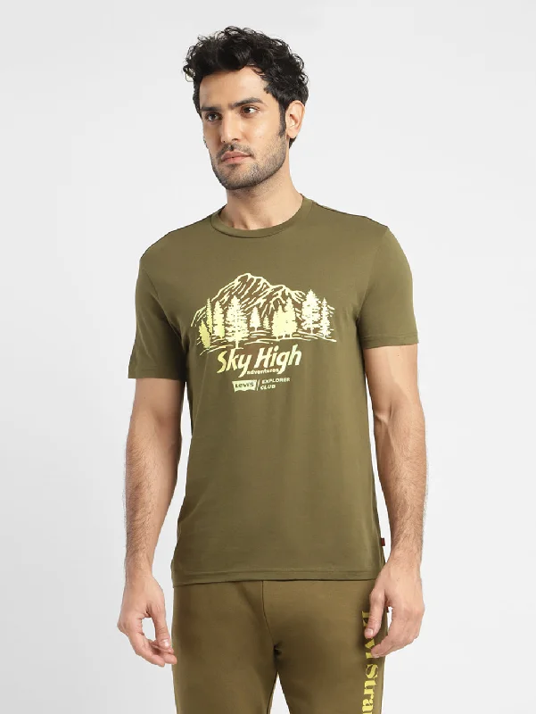 men's oversized graphic tees -Men's Graphic Print Slim Fit T-shirt Olive