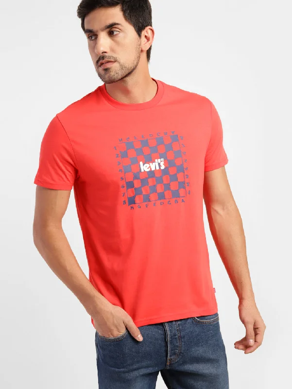 comfortable cotton t-shirts -Men's Graphic Print Slim Fit T-shirt Red