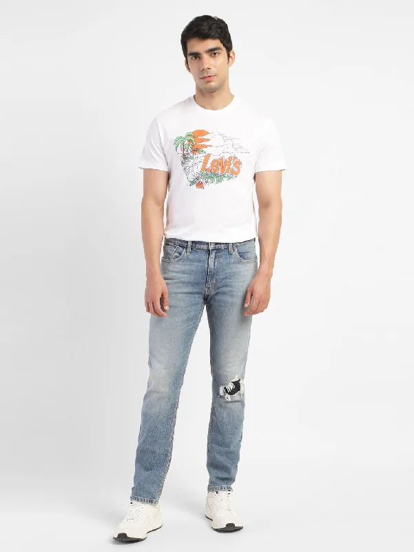 men's casual printed tees -Men's Graphic Print Slim Fit T-shirt White