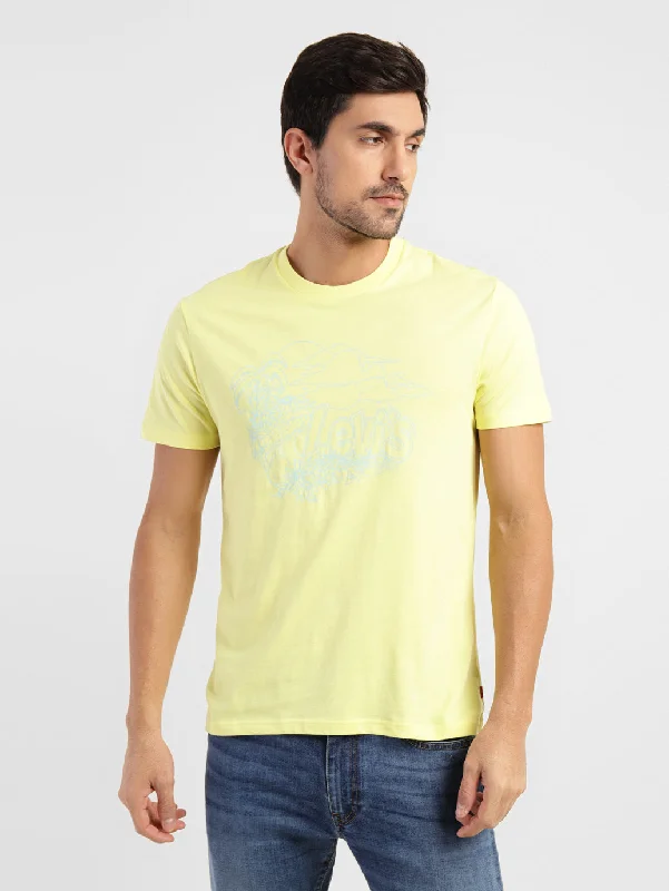 men's sports t-shirts -Men's Graphic Print Slim Fit T-shirt Yellow