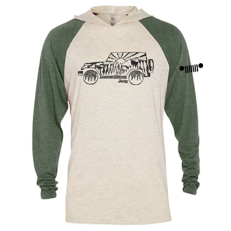 men's workout t-shirts -Mens Jeep® Atomic Side Long Sleeve Hooded T-Shirt - Moss Green / Natural