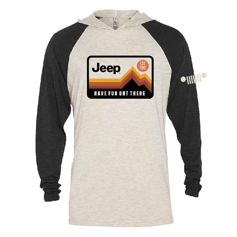 men's fitted t-shirts -Mens Jeep® Have Fun Out There Long Sleeve Hooded T-Shirt - Black / Natural