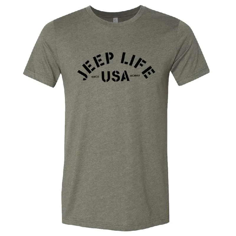 modern t-shirts for men -Mens Jeep® Life USA T-Shirt - Heather Military Green