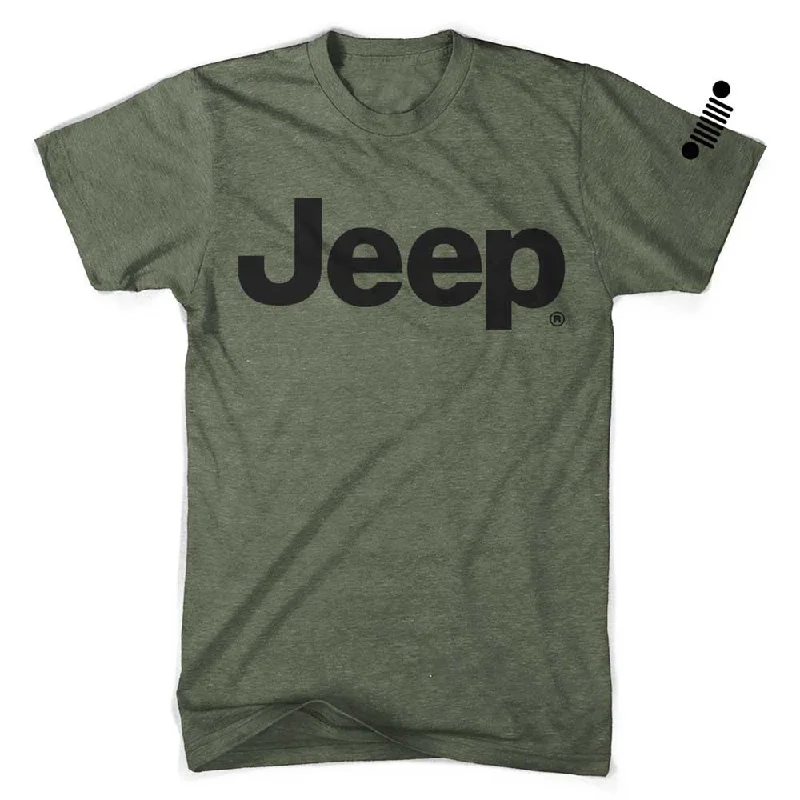 men's printed graphic t-shirts -Mens Jeep® Text T-Shirt - Military Green