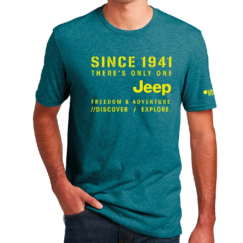 men's holiday-themed t-shirts -Mens Jeep®Stencil T-Shirt - Heather Deep Ocean Green