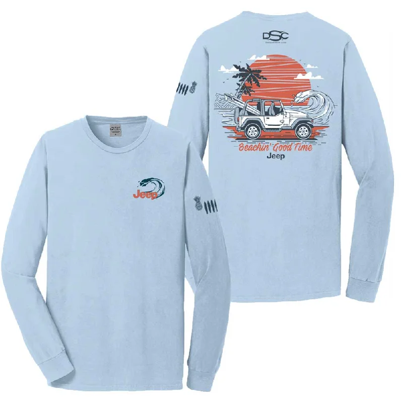 men's casual short-sleeve t-shirts -Mens Jeep® Wrangler Beachin' Good Time Longsleeve T-Shirt - Beach Wash Glacier Blue