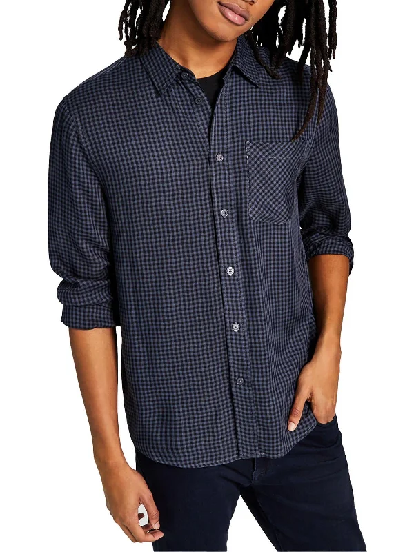 stylish button-up shirts for men -Mens Long Sleeve Collared Button-Down Shirt