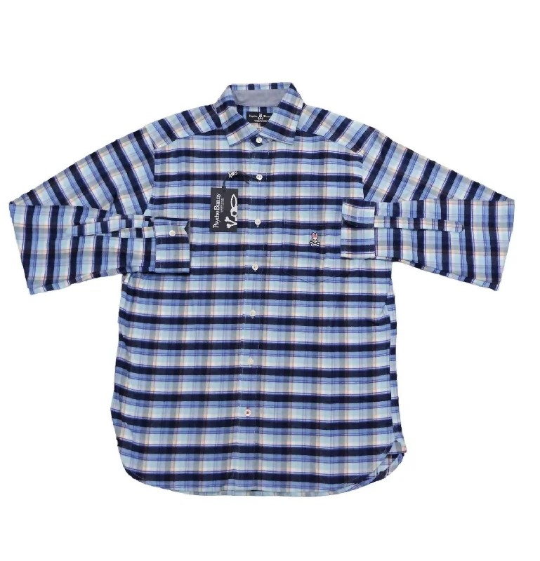 men's plaid shirts -Men's Long Sleeve Flannel Sport Shirt In Carolina/navy