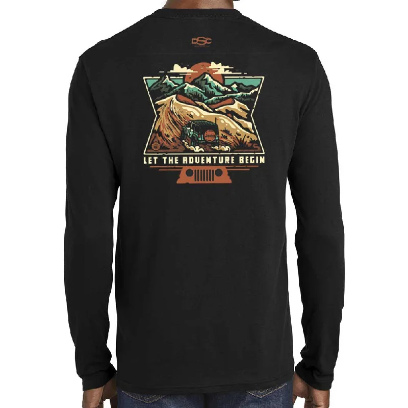 men's cotton blend t-shirts -Mens Long Sleeve Jeep® Dunes T-Shirt - Black