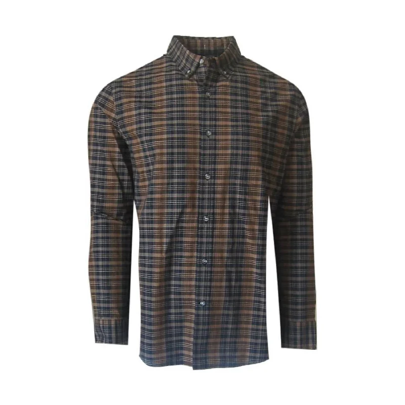 men's versatile shirts for work -Men's Long Sleeves Plaid Shirt In Copper/brown