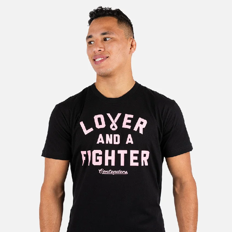 men's t-shirts with funny prints -MEN'S LOVER & FIGHTER BREAST CANCER AWARENESS SHIRT