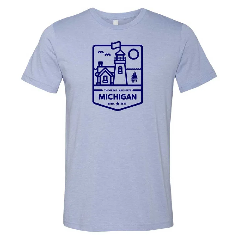 men's athletic cotton t-shirts -Mens Michigan Lighthouse T-shirt (Heather Lake Blue)