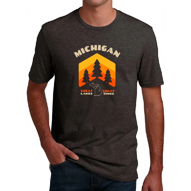 casual wear t-shirts for men -Mens Michigan Pines T-shirt (Heather Brown)