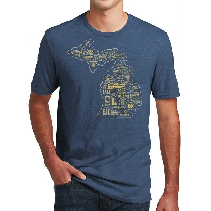 men's graphic tees with quotes -Mens Michigan Places T-shirt (Deep Blue)