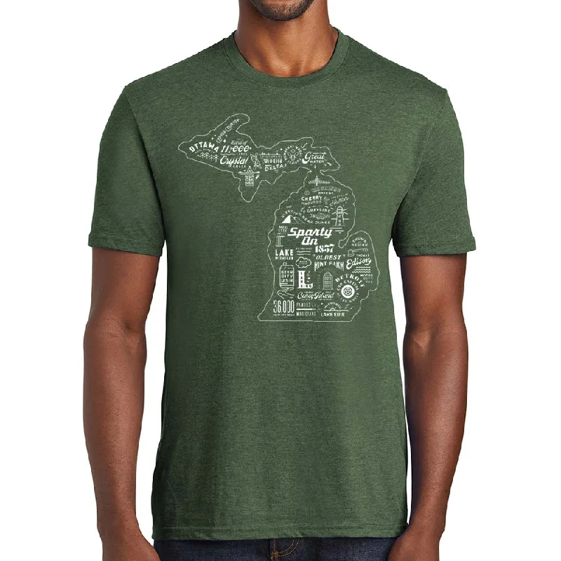 men's holiday-themed t-shirts -Mens Michigan Places T-shirt (Deep Green)