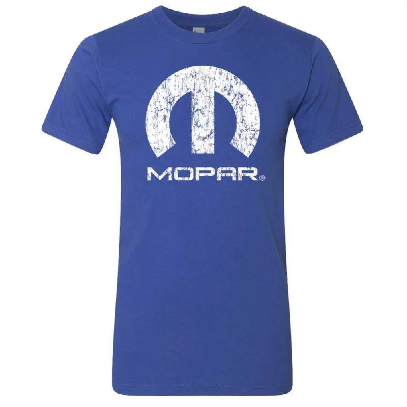 performance t-shirts for men -Mens Mopar Logo Distressed T-shirt (Royal Blue)