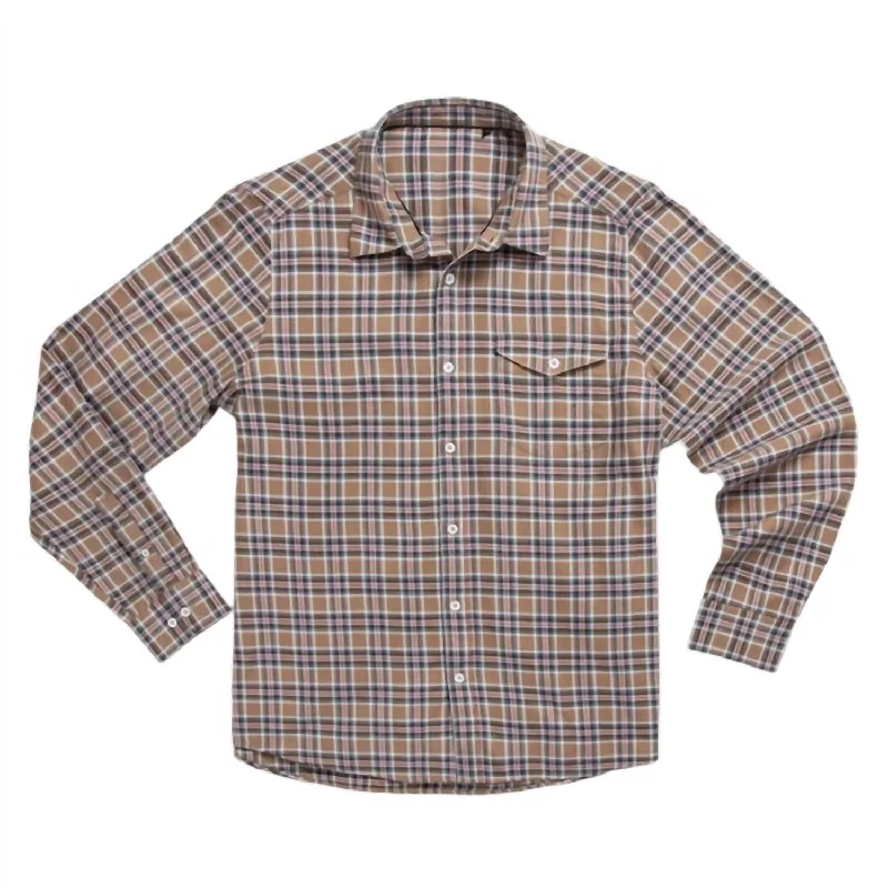 men's long-sleeve shirts -Men's Mulberry Plaid Long Sleeve Shirt In Walnut/red Plaid