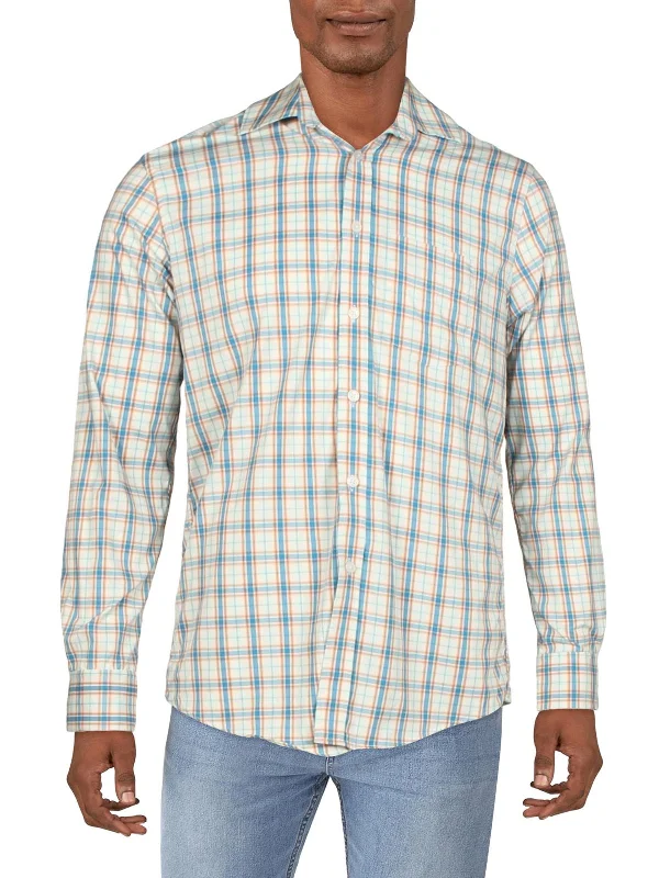 stylish button-down shirts for men -Mens Plaid Collared Button-Down Shirt