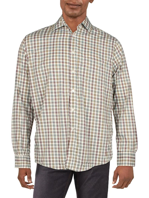 men's luxury shirts -Mens Plaid Collared Button-Down Shirt