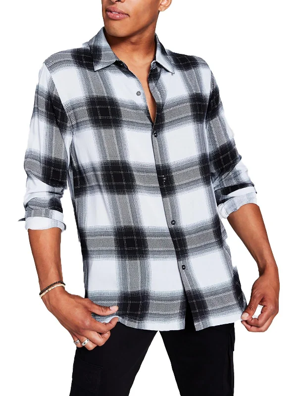 men's light-weight shirts -Mens Plaid Collared Button-Down Shirt