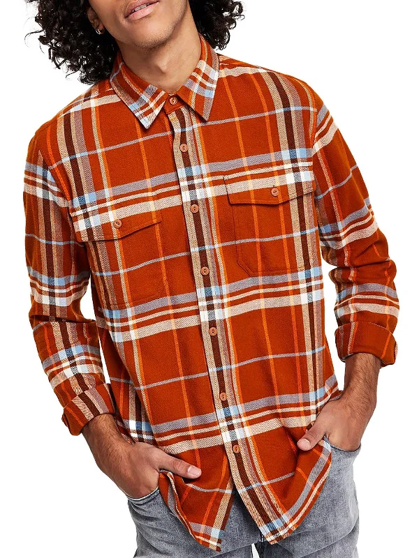 men's high-performance shirts -Mens Plaid Flannel Button-Down Shirt