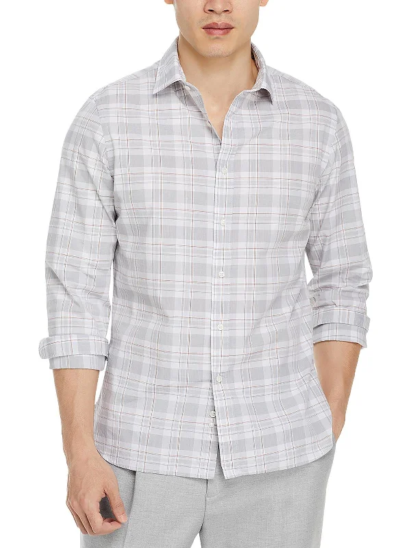 men's short-sleeve shirts -Mens Plaid Long Sleeve Button-Down Shirt