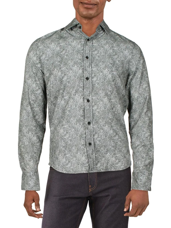 men's cotton shirts -Mens Printed Collared Button-Down Shirt