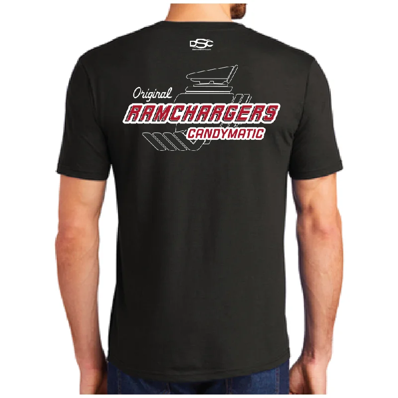 men's crewneck graphic t-shirts -Mens Ramchargers Stacked Logo T-shirt (Black Triblend)