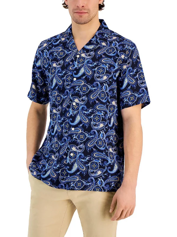 men's patterned shirts -Mens Silk Blend Paisley Button-Down Shirt