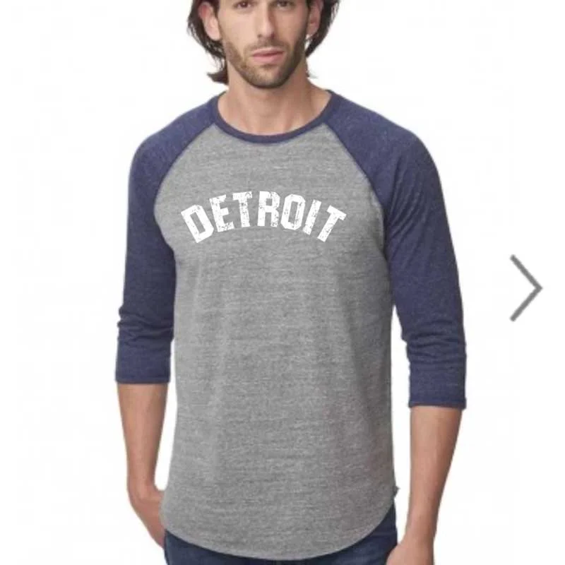 men's holiday-themed t-shirts -Mens Detroit Bend Triblend 3/4 Sleeve Baseball T-shirt