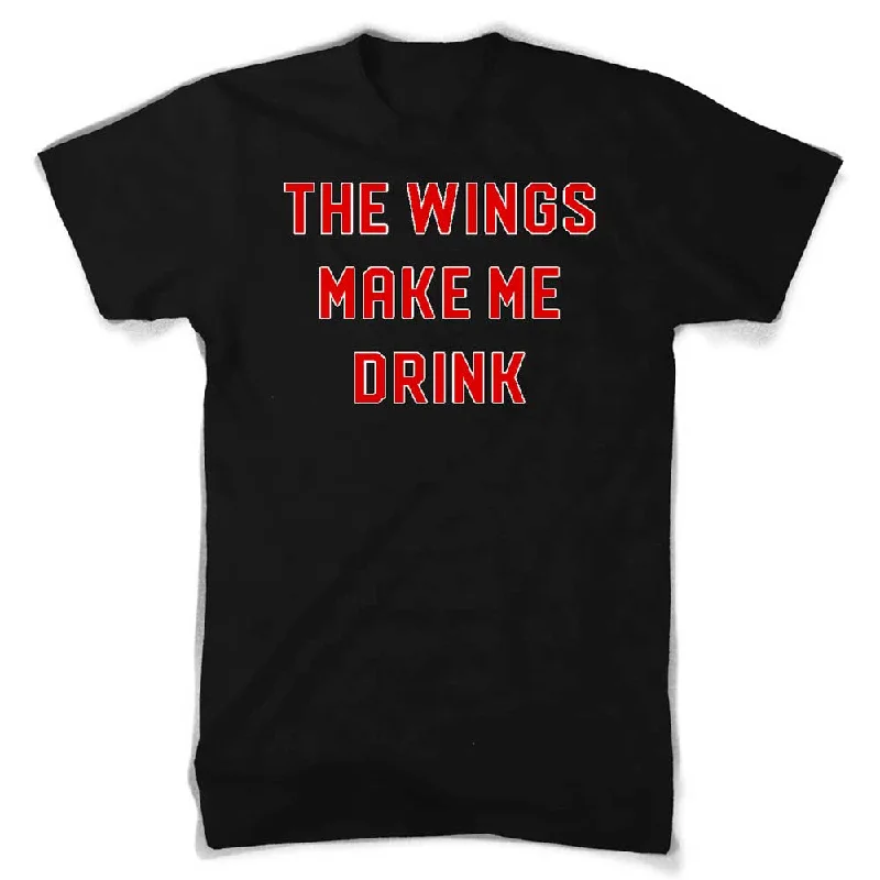 men's fashion-forward t-shirts -Mens Wings Make Me Drink T-shirt (Black)