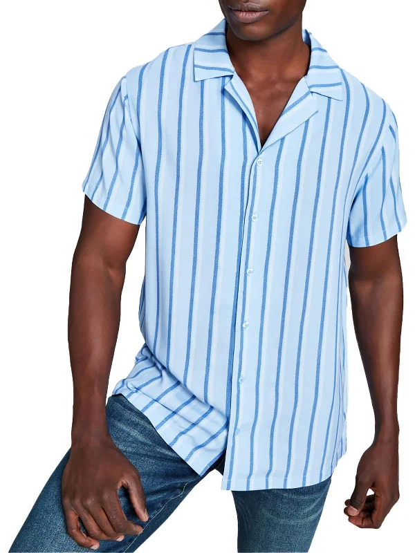 men's pocket shirts -Mens Woven Striped Button-Down Shirt