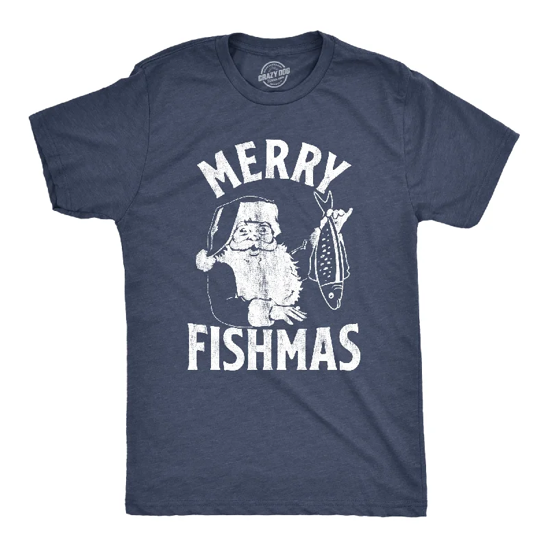 cool vintage t-shirts for men -Merry Fishmas Men's T Shirt