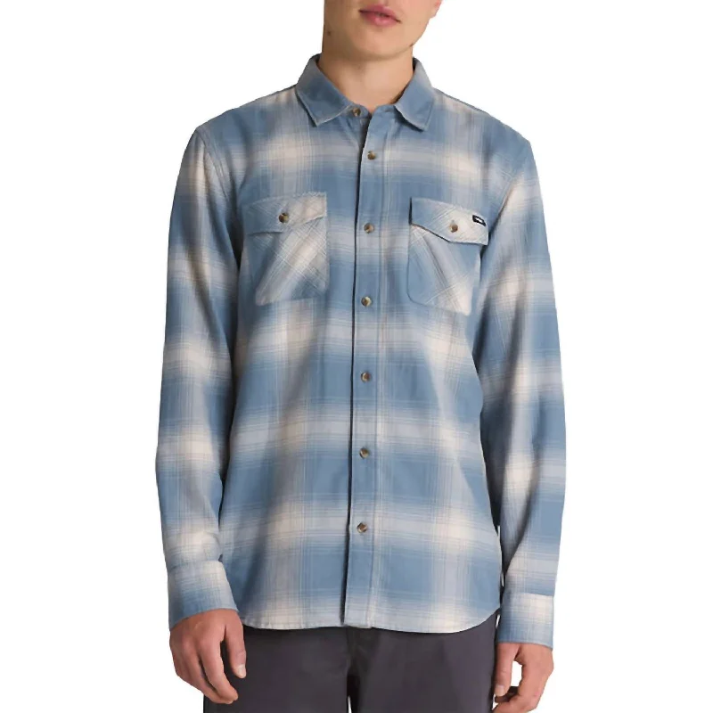 men's linen shirts -Monterey Iii Long Sleeve Flannel Shirt In Blue Mirage/oatmeal