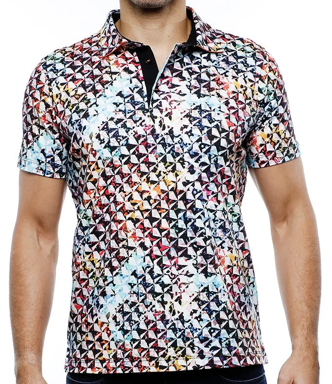 men's casual long-sleeve shirts -Multicolor Geometric Shapes