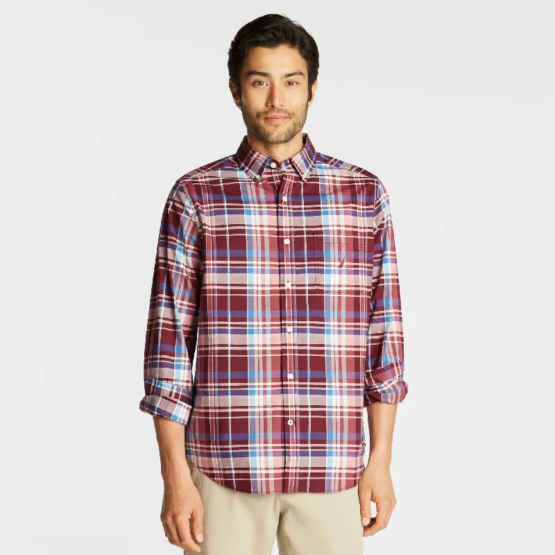 stylish button-down shirts for men -Nautica Mens Big & Tall Classic Fit Stretch Poplin Shirt In Plaid