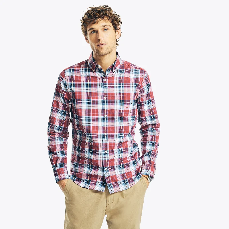 men's plaid shirts -Nautica Mens Big & Tall Plaid Poplin Shirt