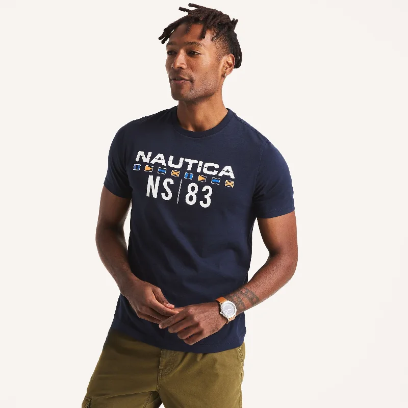 men's t-shirts for summer -Nautica Mens Foil Ns-83 Logo Graphic T-Shirt