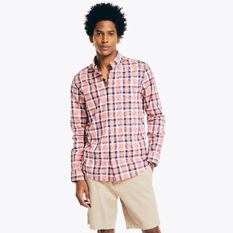 men's fitted shirts -Nautica Mens Plaid Poplin Shirt