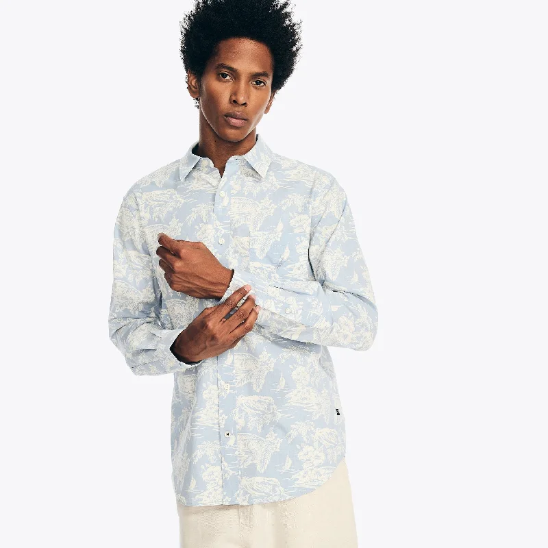 men's cotton-polyester blend shirts -Nautica Mens Printed Poplin Shirt