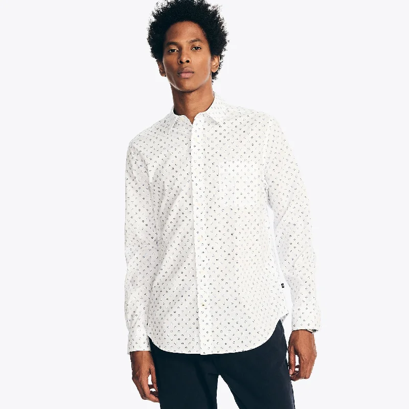 trendy casual shirts for men -Nautica Mens Printed Poplin Shirt