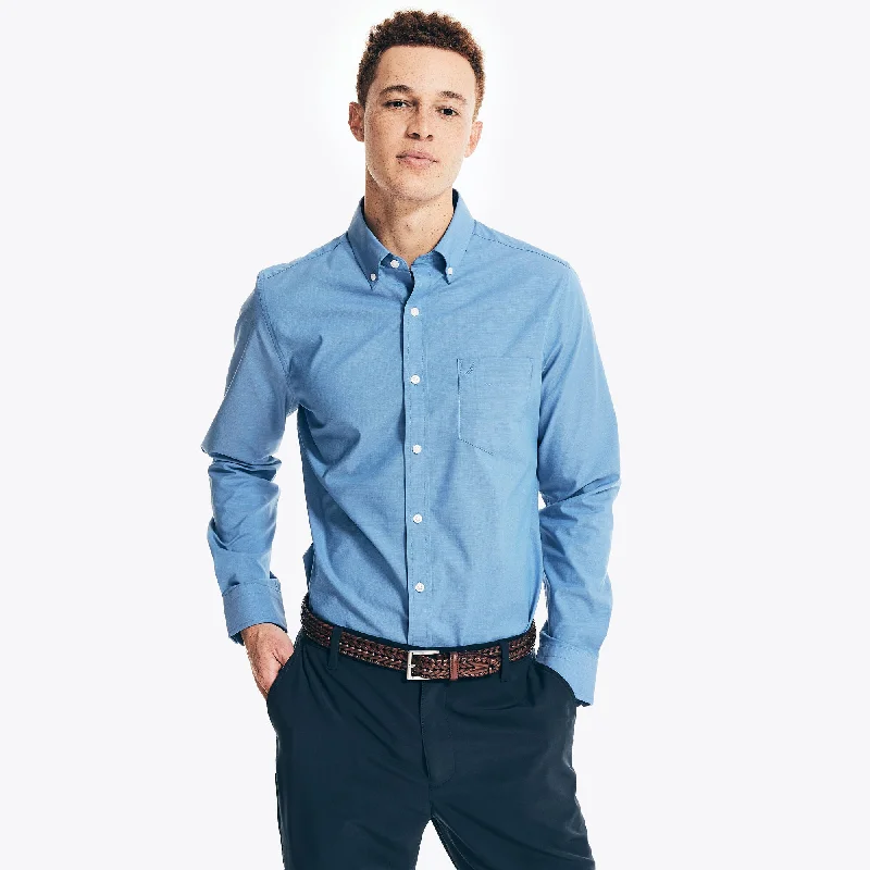 men's tailored shirts -Nautica Mens Wrinkle-Resistant Wear To Work Poplin Shirt