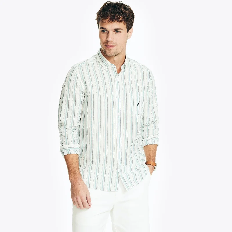 stylish button-up shirts for men -Nautica Mens Sustainably Crafted Striped Oxford Shirt