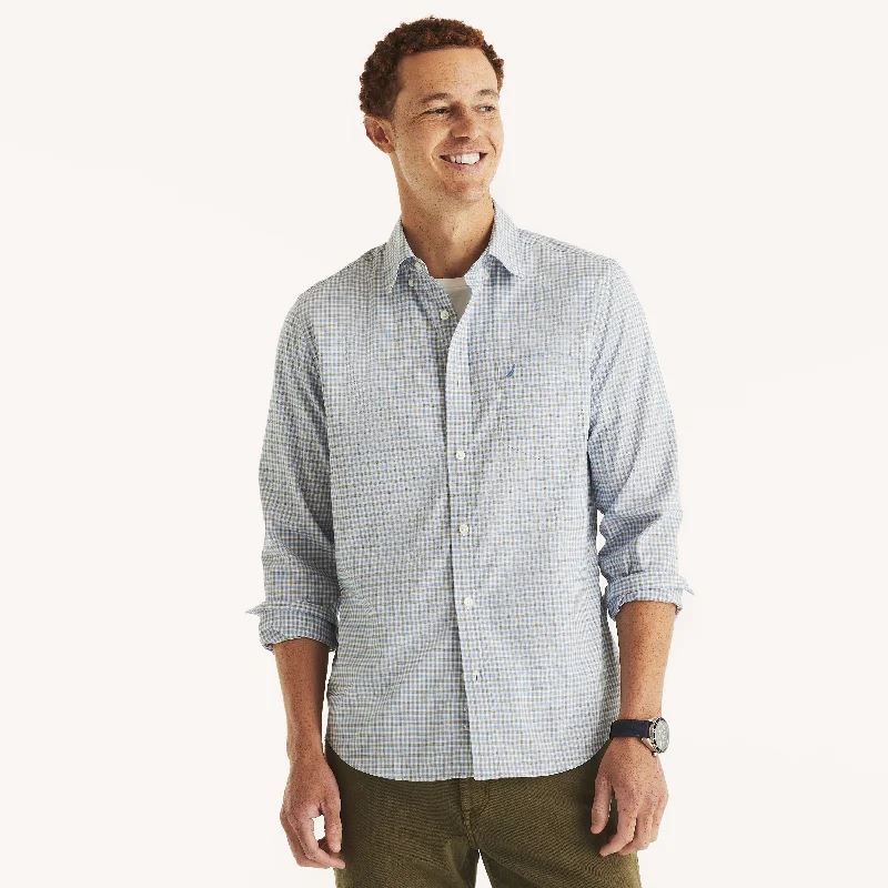 men's breathable cotton shirts -Nautica Mens Wrinkle-Resistant Plaid Wear To Work Shirt