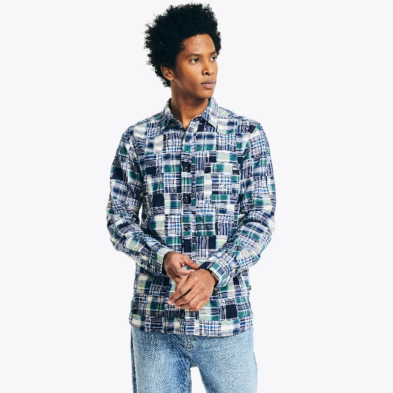 men's casual office shirts -Nautica Patchwork Plaid Shirt