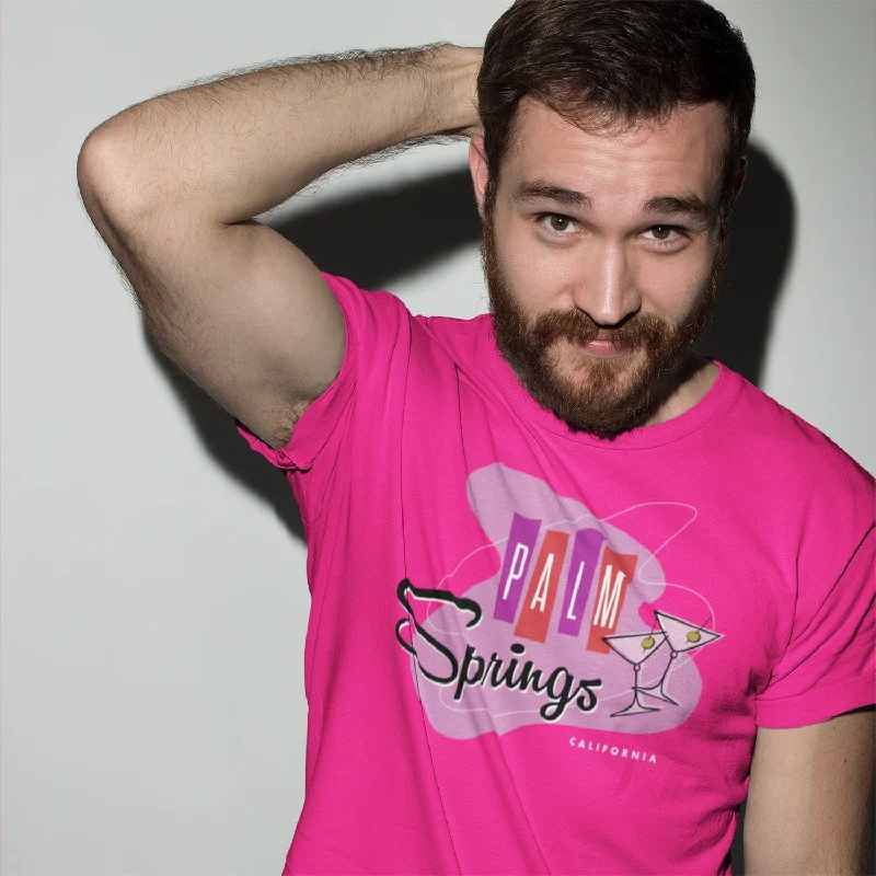 men's graphic tees for layering -Unisex T-shirt Palm Springs Retro Martini - Fuchsia