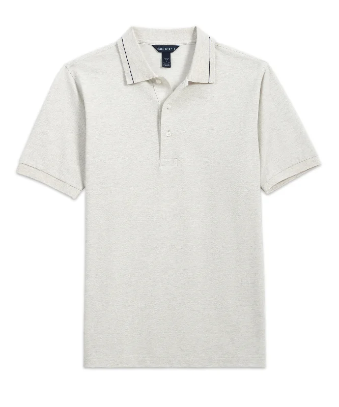 men's business shirts -Pima Silk Pique Polo, White Heather